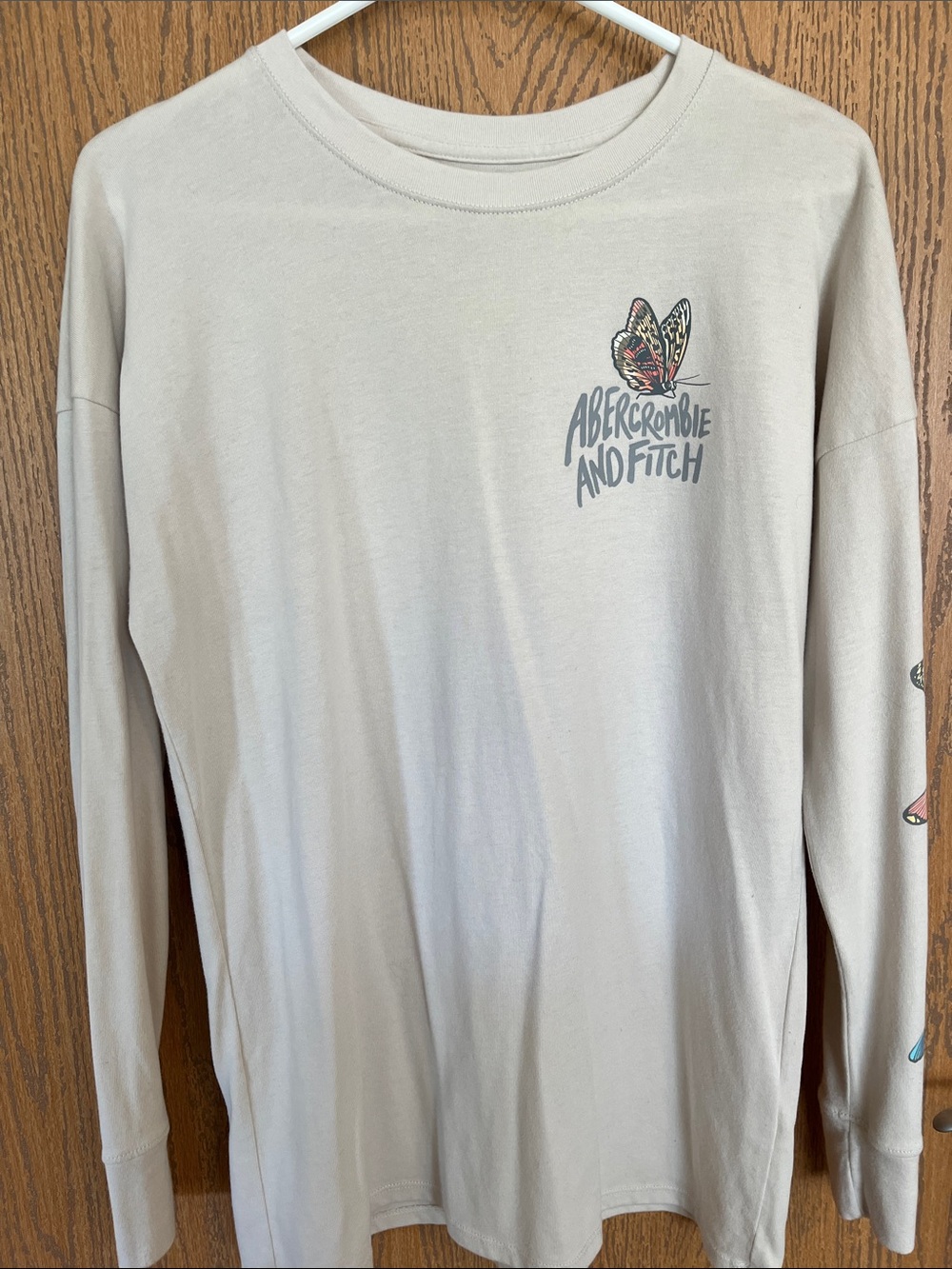 Abercrombie Kids Cream-Colored Butterfly Long-Sleeved Tee Shirt